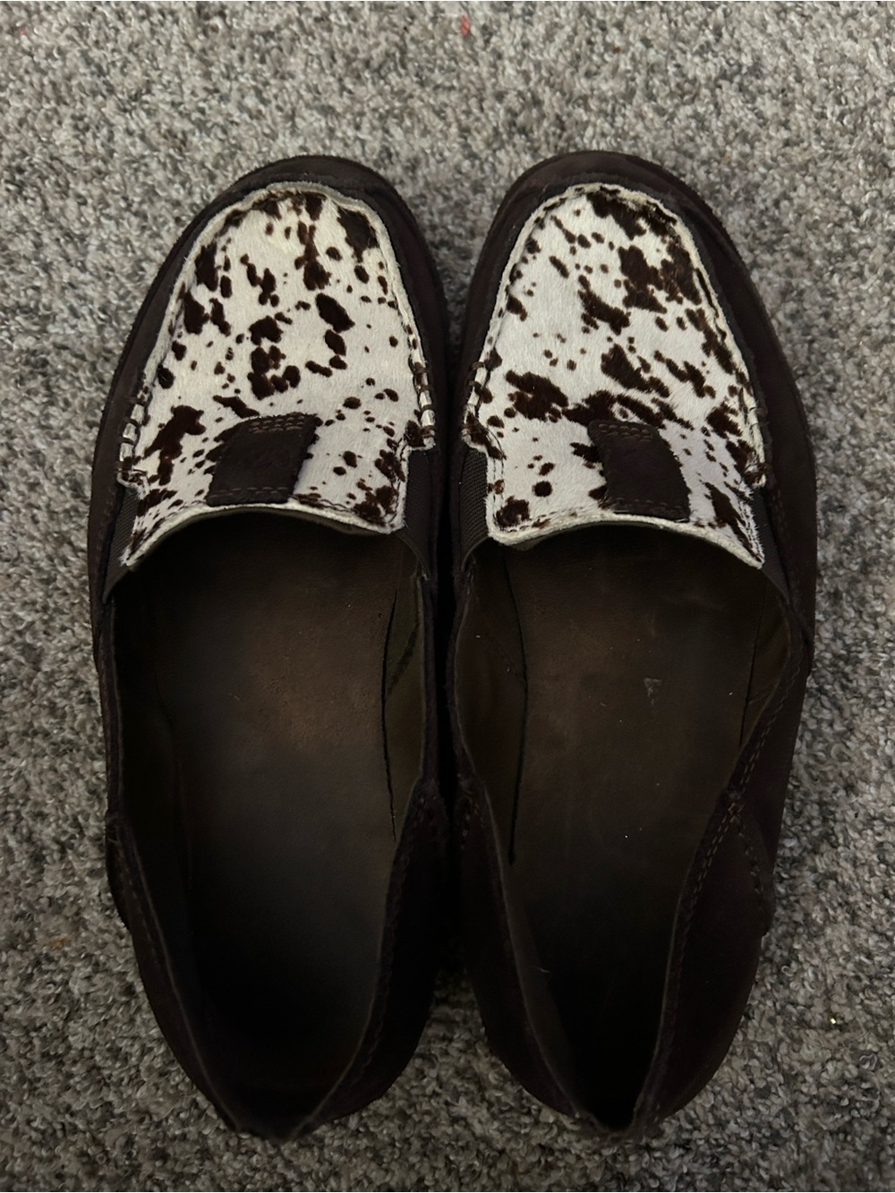 Women’s Ariat Brown and White Cowhide Slip-On Loafers, Size 9